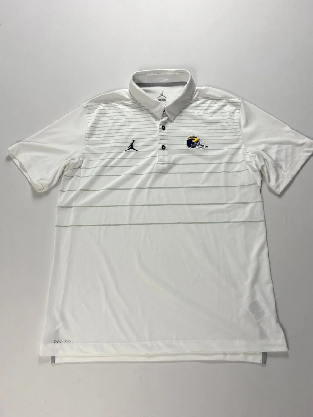 University Michigan Jordan Mens Football Helmet Polo White Sz L Nike Stripe UM